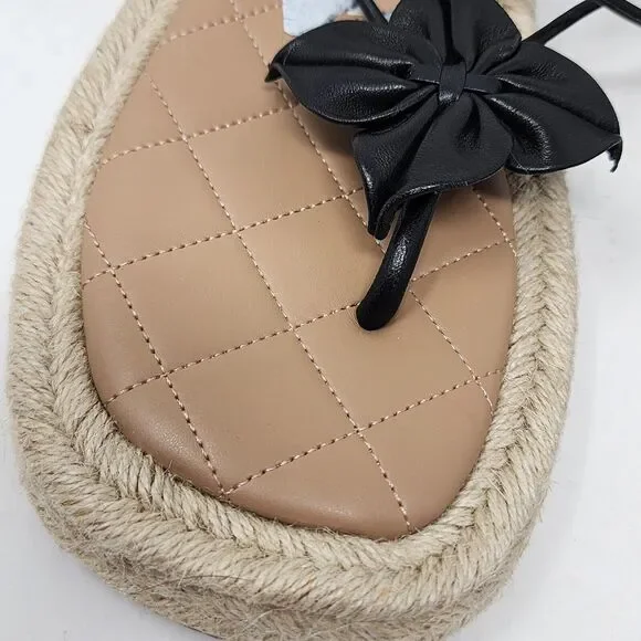 Aerosoles Fanie Lace Up Black Leather Flower Espadrilles Sandals Size 9.5 Black - Picture 8 of 14